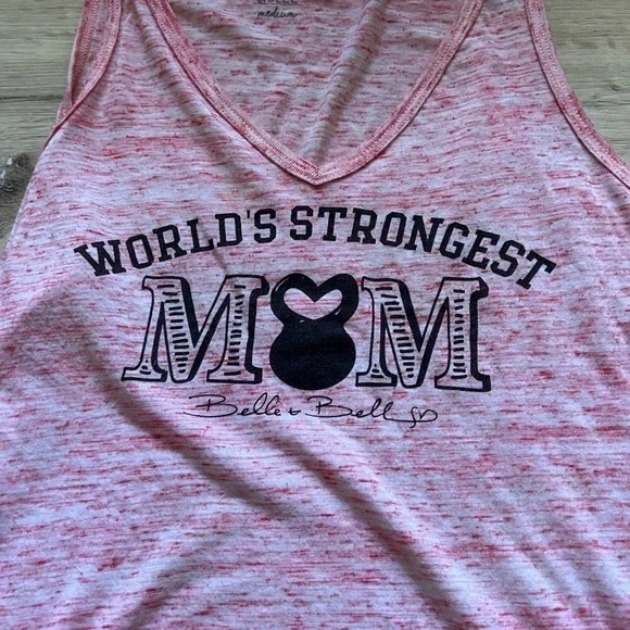 WORLD Strongest Mom Tank Top, Pink, Small - Picture 3 of 8